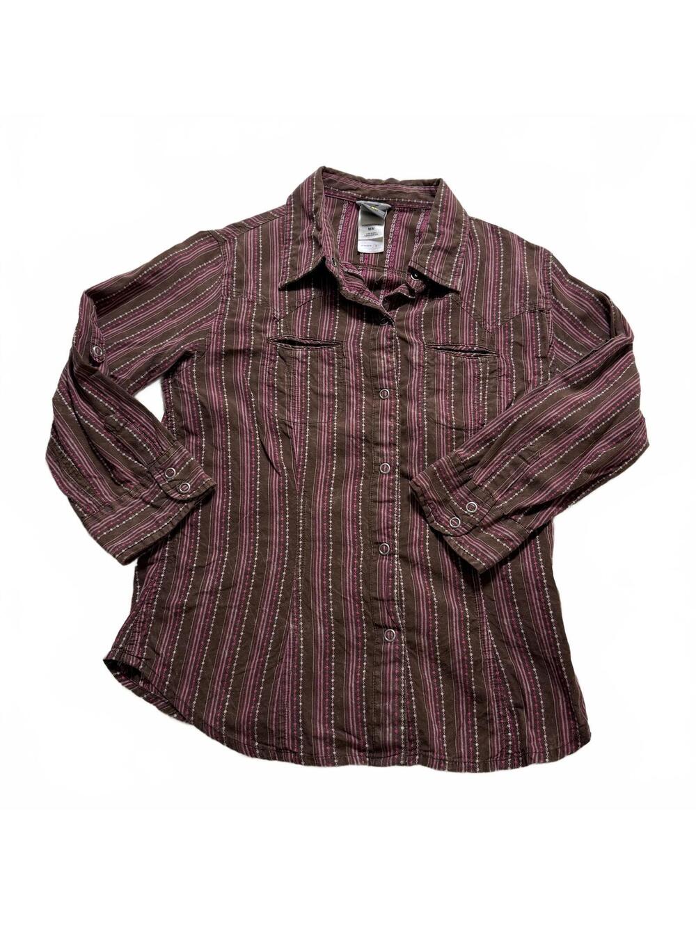 The NORTH FACE SZ M Wms Brown/Pink Snap Front Long Sleeve 100% Cotton Shirt